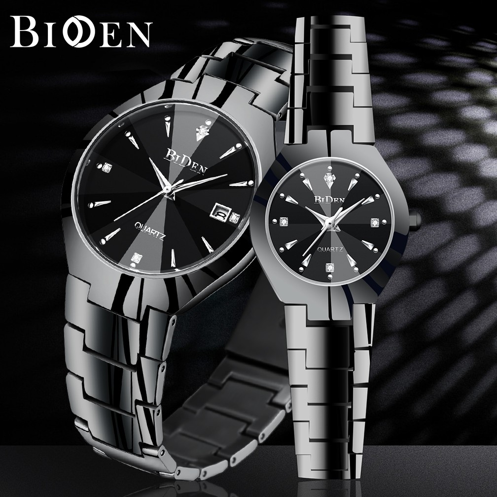 BIDEN Jam Tangan Couple Tahan Air Asli Teratas Modis Quartz Tali Stainless Steel Jam Couple Tangan