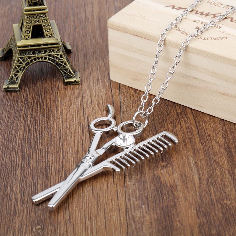 Hu Hu Hu Hu Hu Alat Bantu Pasang Kacamata♡ Kalung Rantai Liontin Guntingsisir Hias Berlian Imitasi Gaya Trendy Untuk Priawanita