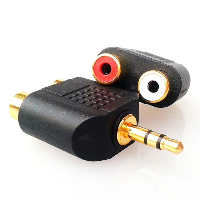 (Ele) 1pc Adapter Jack Audio Stereo Male Ke 2 Rca Female Y 3.5mm Lapis Emas