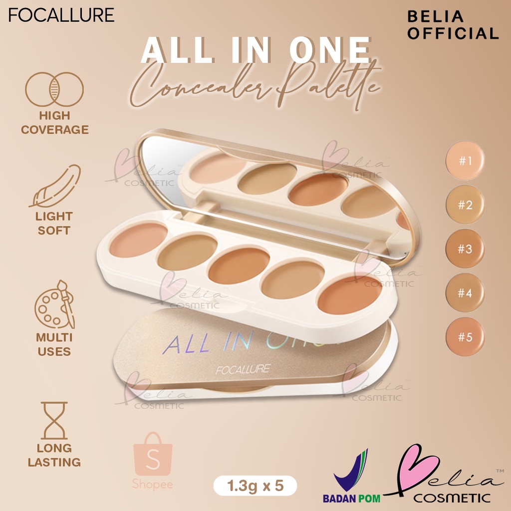 ❤ BELIA ❤ FOCALLURE All-In-One Concealer Palette FA299 | 5 in 1 Concealer Palette High Coverage Matte Powder-#GoldenAge |  BPOM