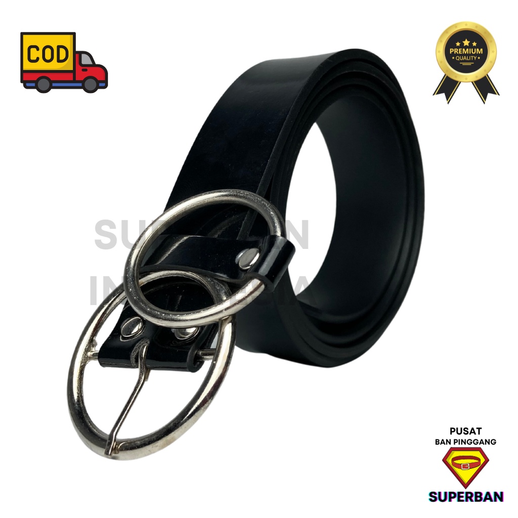 SABUK GESPER WANITA CEWEK PEREMPUAN WOMEN HITAM MODEL KEPALA RING MODERN KULIT KOREA FORMAL CASUAL - SUPERBAN