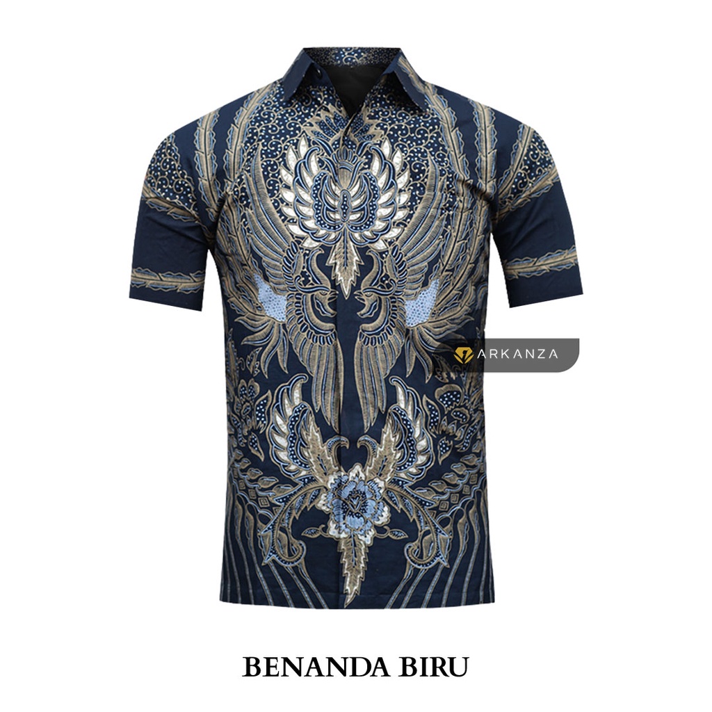 BATIK ARKANZA Motif BENANDA BIRU Hem Atasan Kemeja Baju Batik Pria Cowok Laki Laki Slimfit Full Lapis Furing Lengan Panjang Lengan Pendek Original Asli