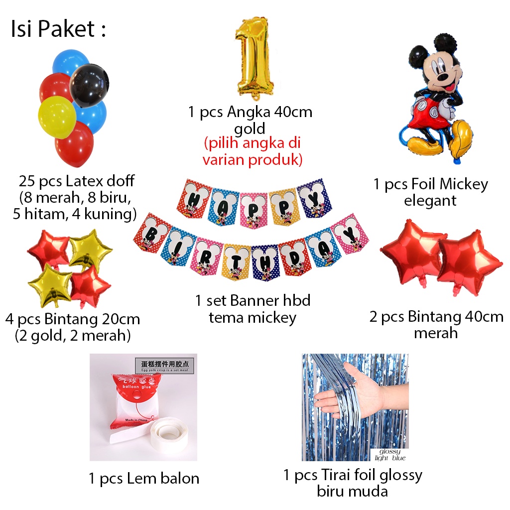 [PAKET] Set Ulang Tahun Anak BANNER ELEGANT MICKEY/MINNIE Dekorasi Balon Hiasan Pesta