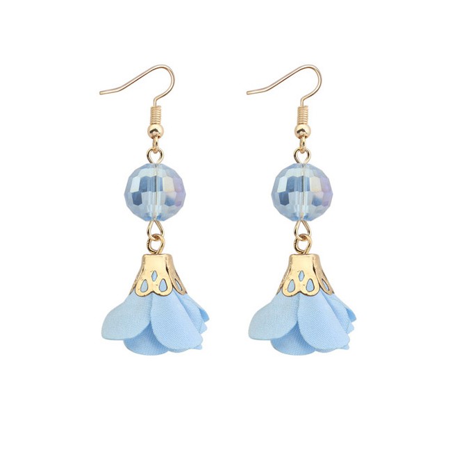 LRC Anting Gantung Fashion Flower&amp;beads Decorated Pure Color Simple Earrings