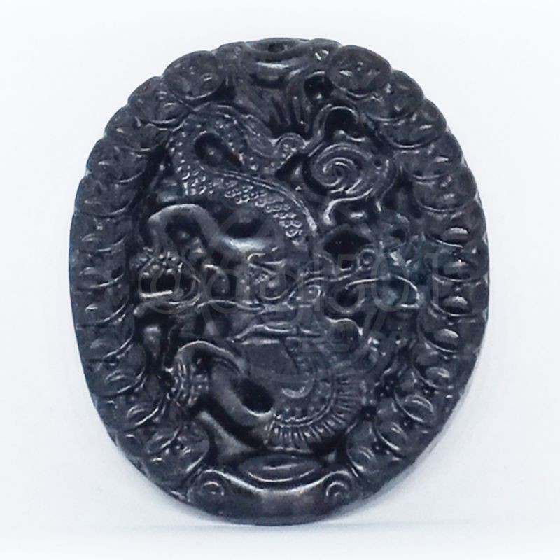 Mata Kalung/Liontin Ukiran Naga Batu Giok Hitam Alami/Natural Black Jade Asli Alam 3