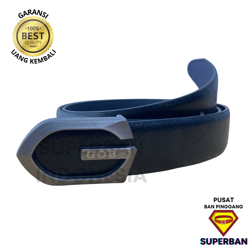 [TERMURAH] IKAT PINGGANG PRIA HITAM BAN GESPER SABUK MODEL KEPALA GOB MODERN KULIT KOREA FORMAL CASUAL GOB-0001-H