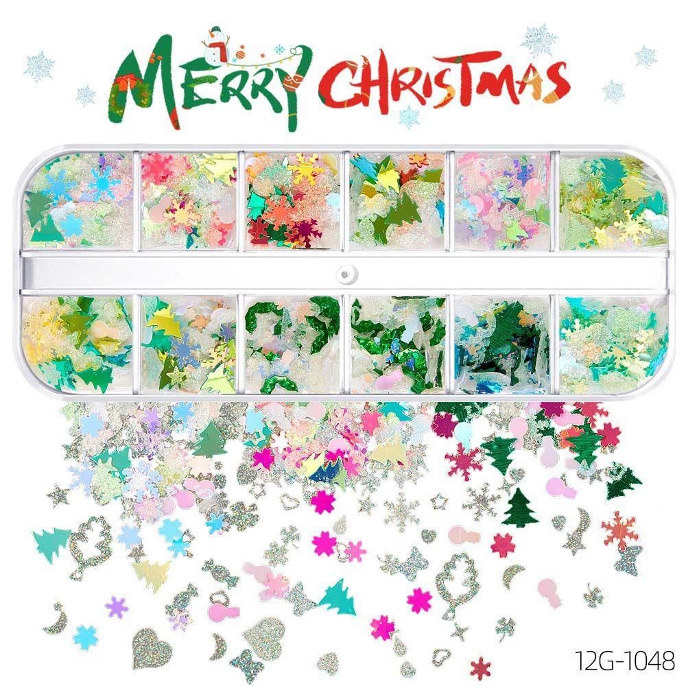 [Elegan] Natal Dekorasi Kuku DIY Nail Art Perhiasan Tanah Liat Lembut Cinta Hati Santa Claus Xmas Pesta Glitter Kuku Serpihan Slice