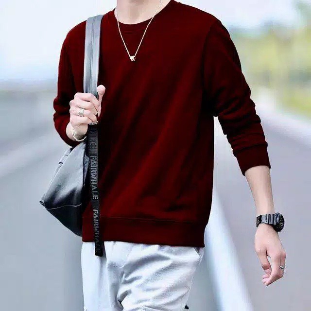 Baju Sweater Basic Polos Pria Lengan Panjang Casual  Fashion Cowok