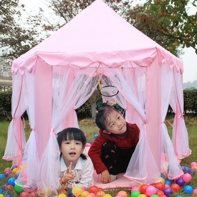 TENDA CAMPING LIPAT UNTUK ANAK-ANAK 2-3 ORANG MODEL CASTLE LUCU - Biru