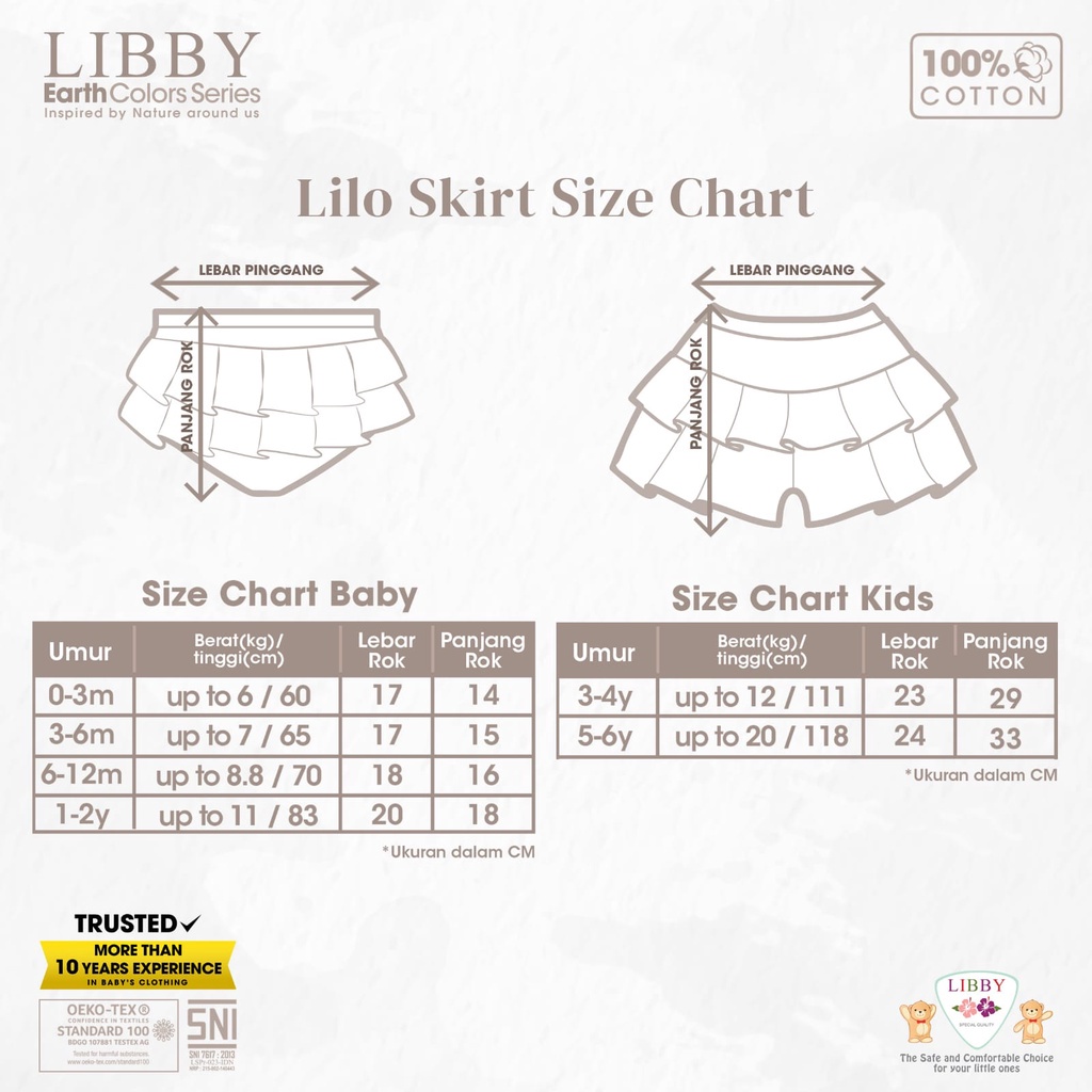 LIBBY MURAH LILO SKIRT CELANA ROK BAWAHAN POLOS WARNA CELANA ROK RAMPEL SEGITIGA BAYI ANAK EARTH COLORS SERIES