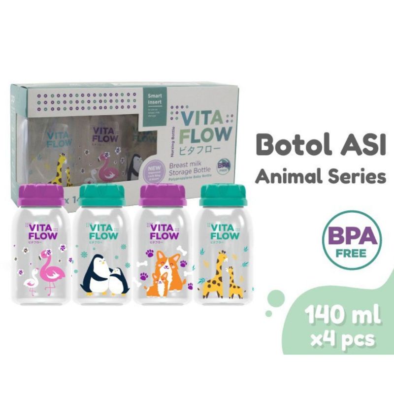 vitaflow breast milk storage bottle 140 ml isi 4 pcs botol asi