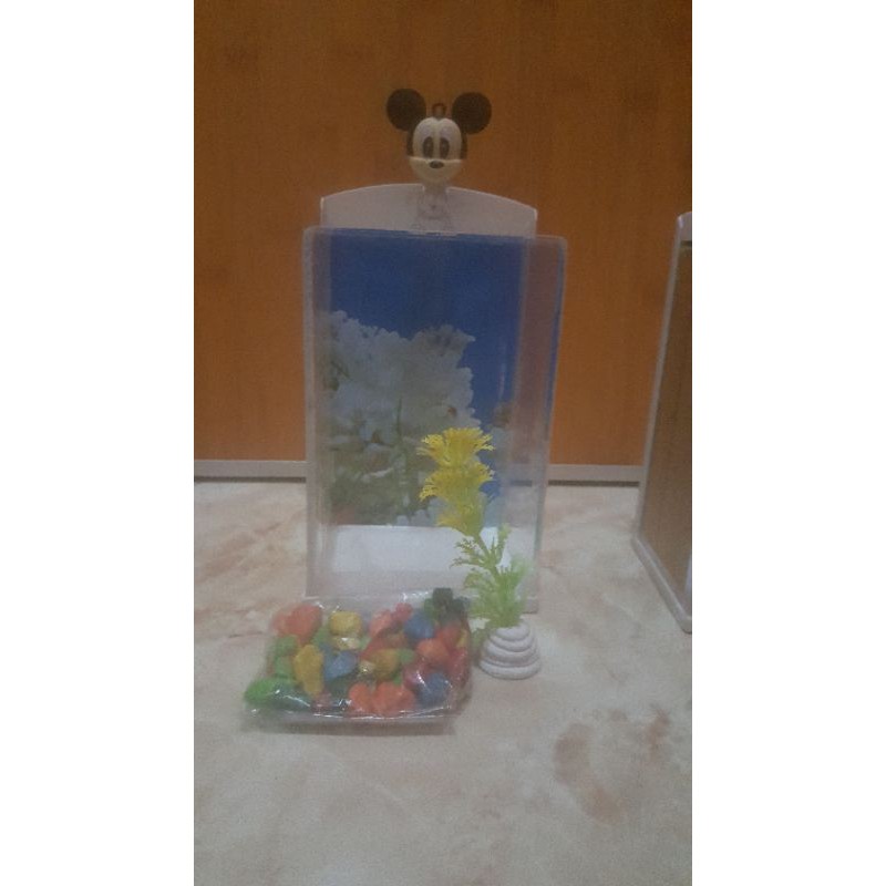 Soliter Akrilik Tempel Dinding / Aquarium Ikan Cupang Aquascape Full Set