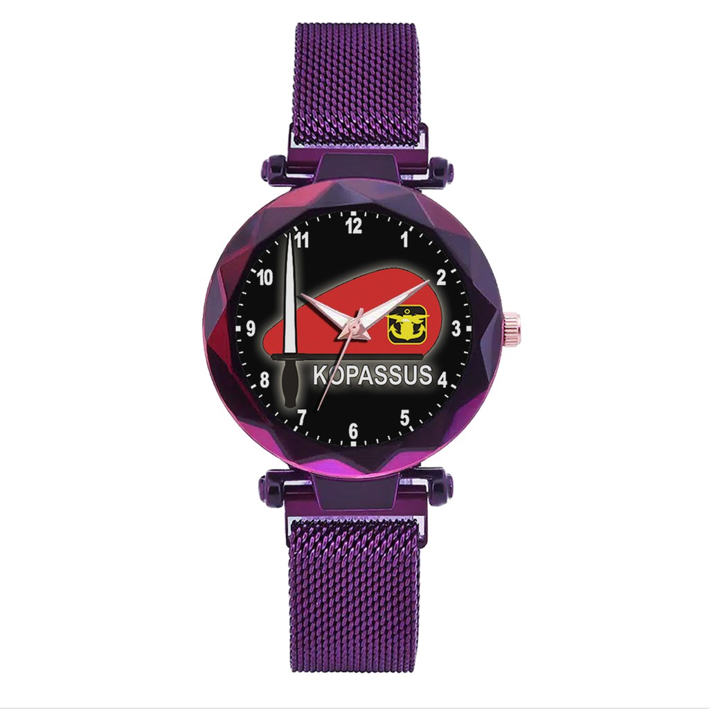 Jam Tangan Wanita Custom - KOPASSUS BAYGROUND HITAM  MOTIF 1 Free Box &amp; Batre Cadangan