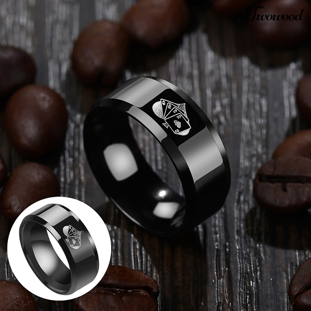 Cincin Bahan Alloy Warna Hitam Motif Kartu Remi Untuk Hadiah