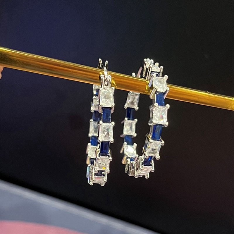 Anting Hoop Kristal Cubic Zirconia Bentuk Lingkaran Untuk Wanita