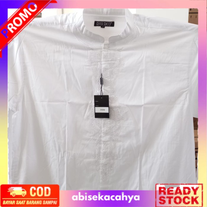 COD TERMURAH Kemeja Koko RITA RICCI bordir putih lengan panjang ukuran big size - S, PANJANG
