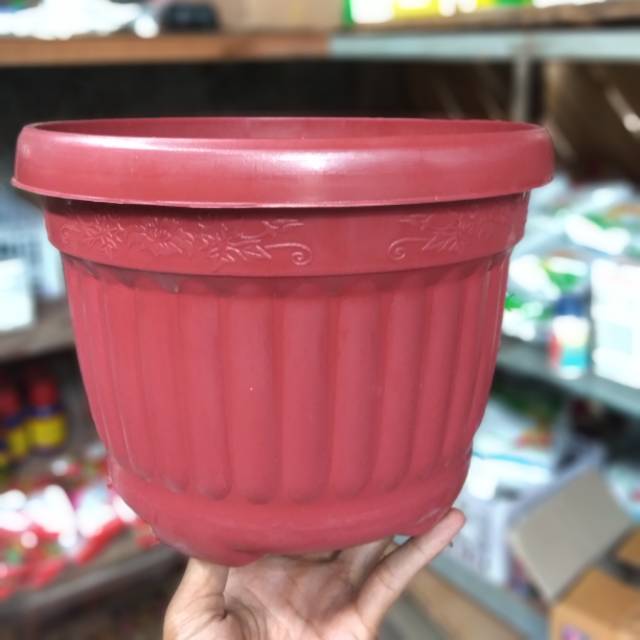  POT  Bunga  Plastik 20cm Warna  Merah  Bata Shopee Indonesia