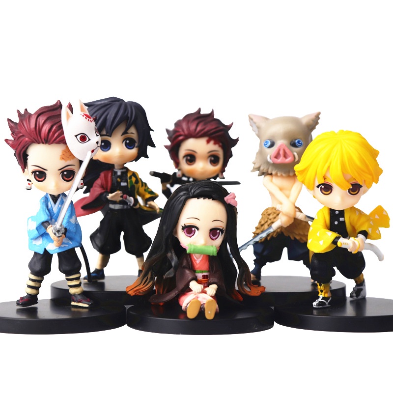 6pcs / Set Action Figure Anime Demon Slayer Kimetsu no Yaiba Kamado Nezuko Untuk Topper Kue