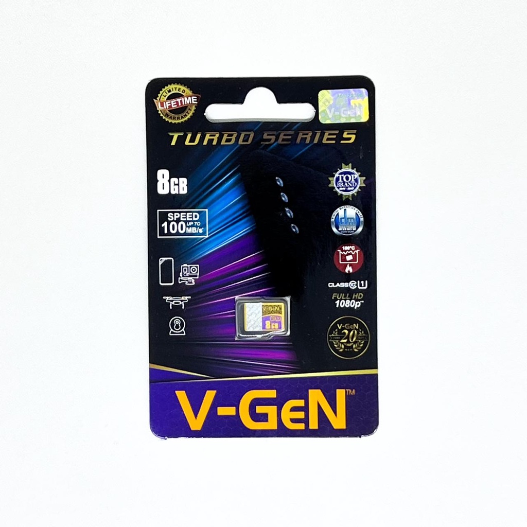 Micro SD 8GB Class 10 V-GeN Turbo Series 100MB/s A1 Vgen Memory Card 8 GB Original