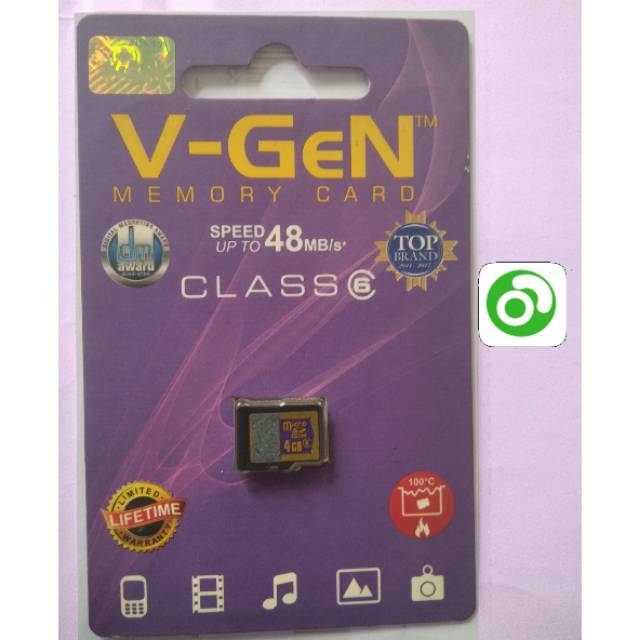 Micro SD Card V-Gen VGen 4 GB Memory Card 4 GB