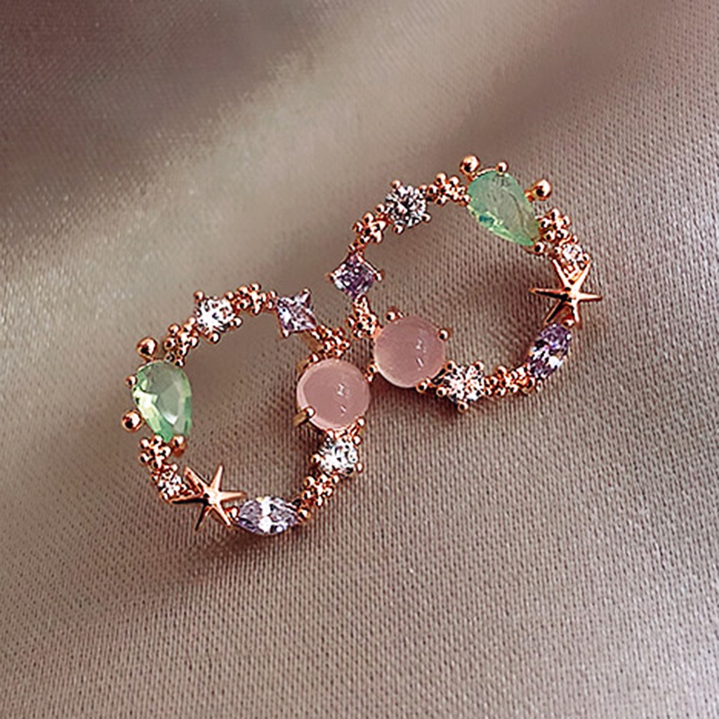 Hu Hu Hu Hu Hu Alat Bantu Pasang Kacamata♡ 2pcs Anting Stud Berlian Imitasi Warna-Warni Pink Hijau Untuk Dekorasi