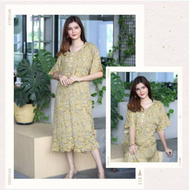 Hanaya homedress Midi Busui - Daster Katun Rayon LD 120 cm