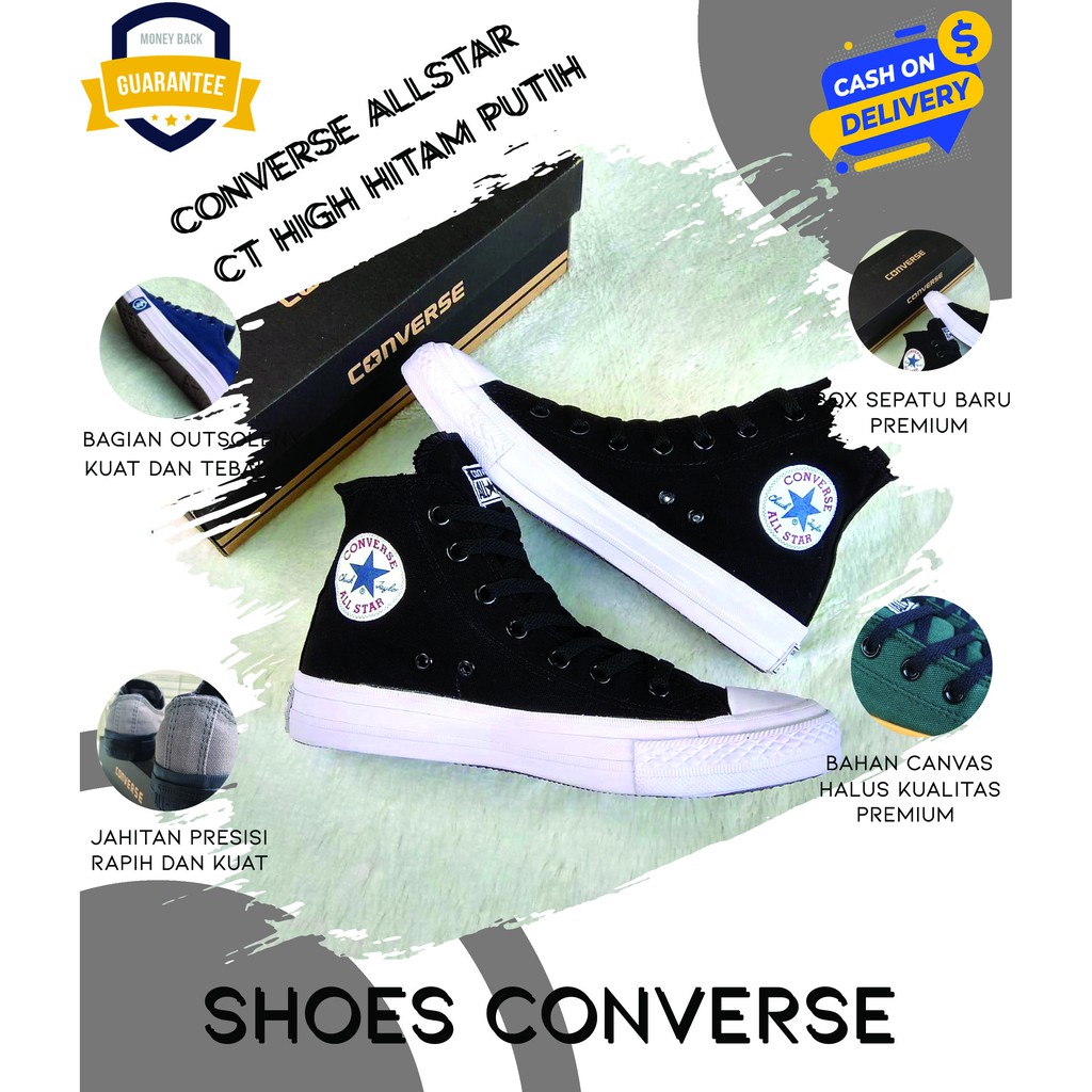 Sepatu All Star 70s CT High Hitam Sepatu Converse Original 100% Sneakers Pria Wanita Panjang Hitam