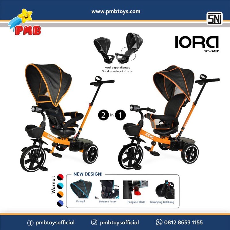 Sepeda Anak Tiga Roda PMB T18 Iora Sepeda Trike Stroller PMB T18 Iora