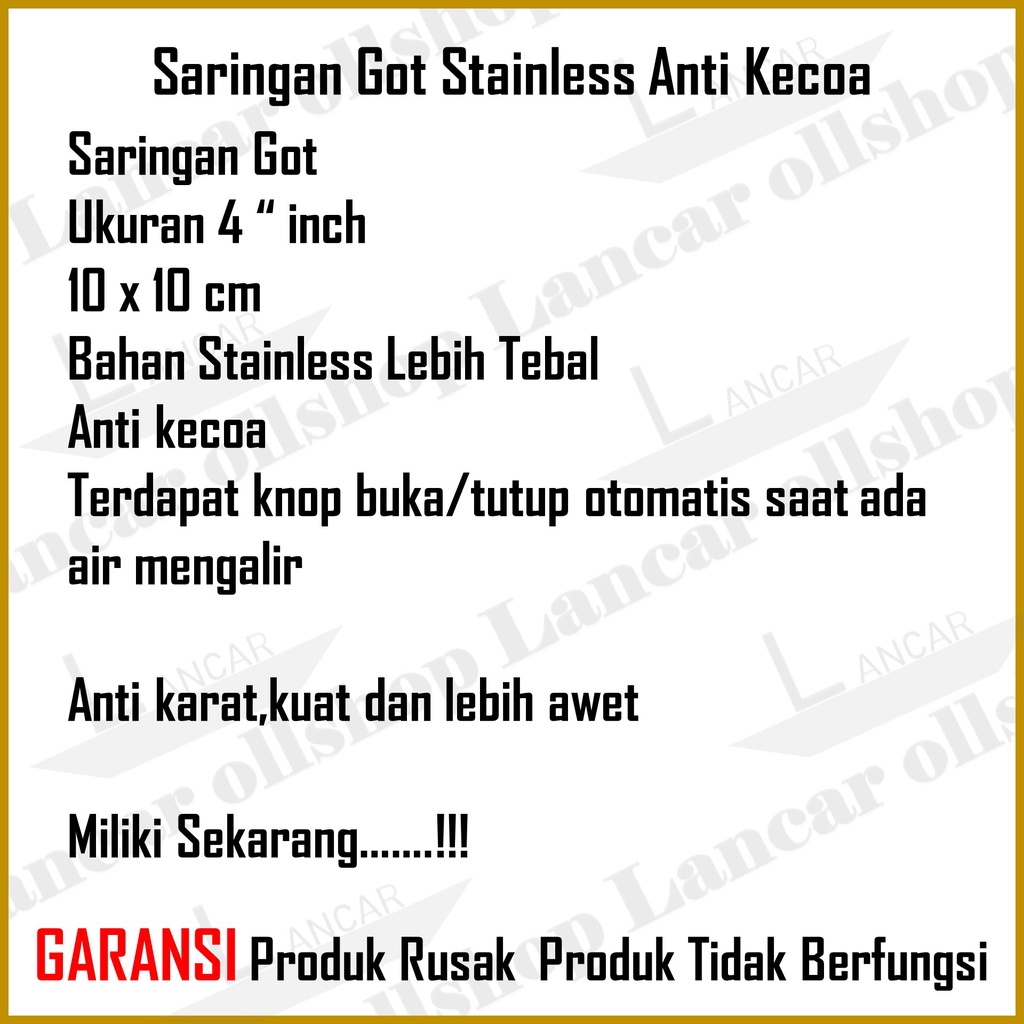 Saringan got stainless jumbo/  Saringan got anti bau anti kecoa