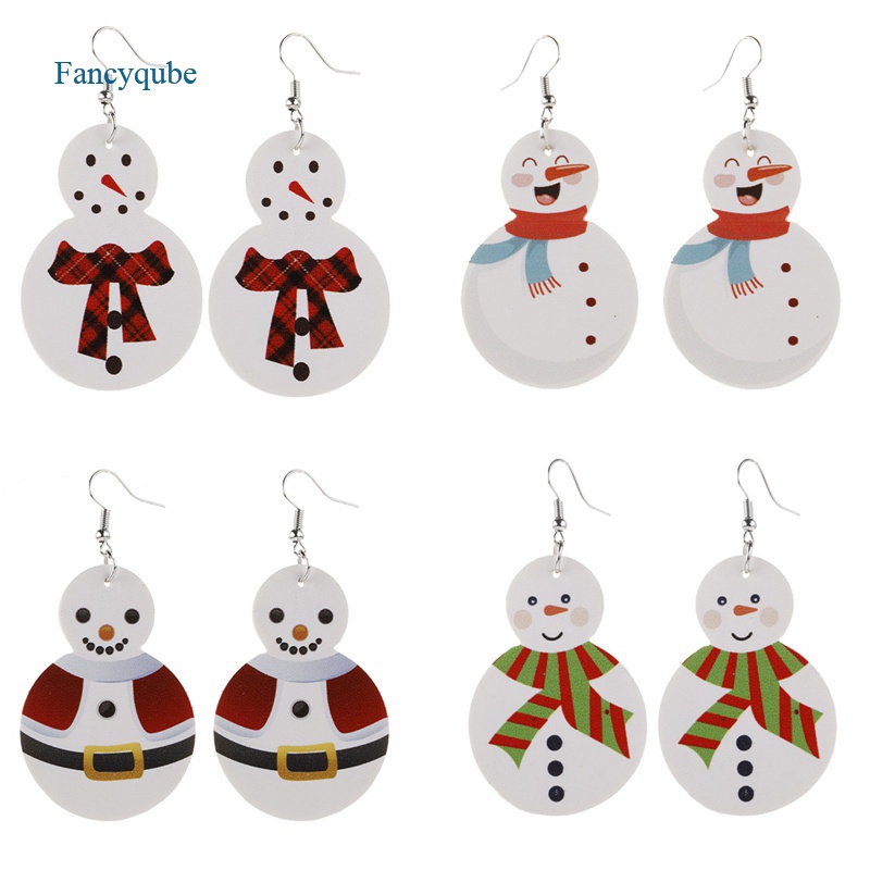 Fancyqube Fancycube Anting Bentuk Snowman Natal Bahan Kulit Pu