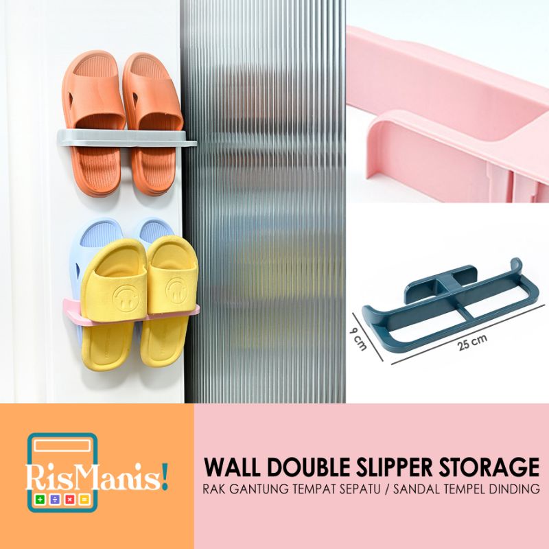 WALL DOUBLE SLIPPER STORAGE - Rak Sandal Plastik 2 in 1 Tempel Tembok Organizer Sepatu 2 Slot Gantungan Dinding