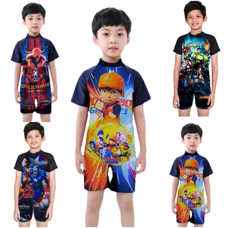 Promo baju renang anak laki laki spiderman superhero avangers boboiboy