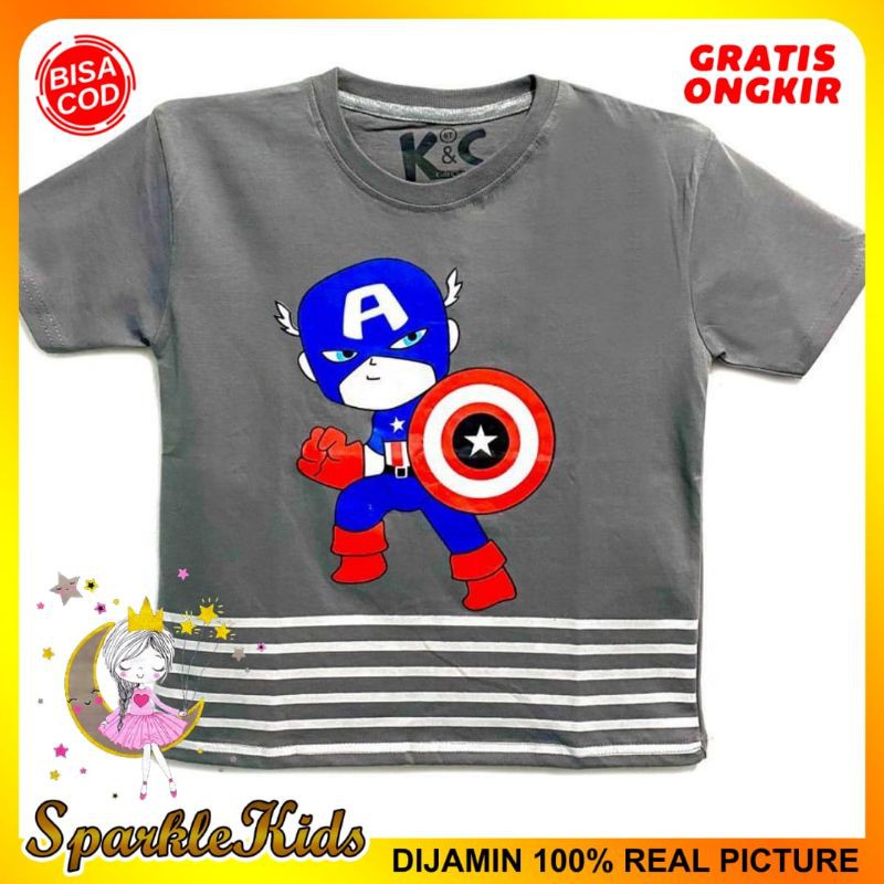SparkleKids Baju Anak / Kaos Anak Laki-Laki Motif Capt Amrik Grey 1-10 Tahun
