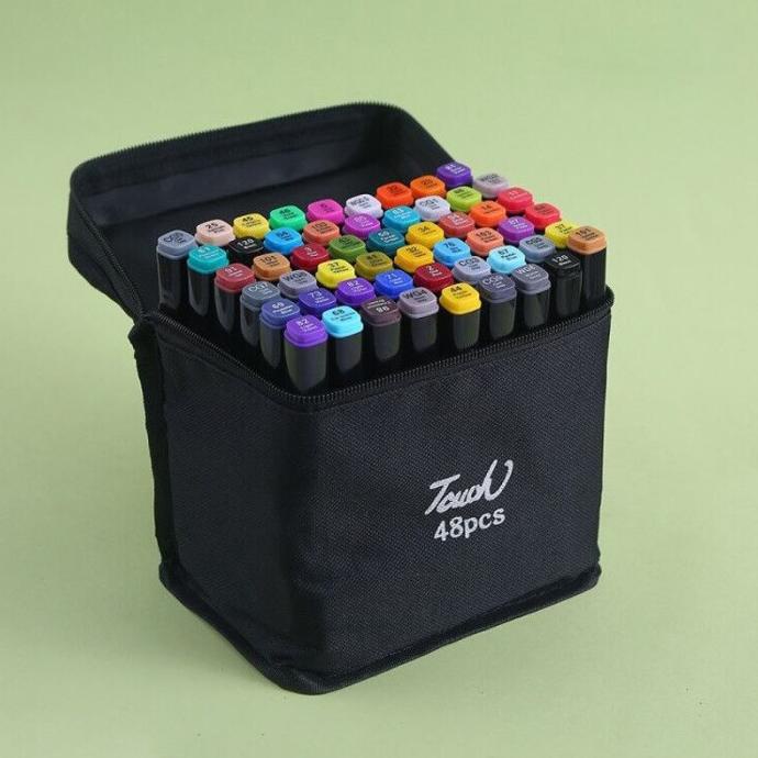 

(BISA COD) Spidol Dual Side Fine Art Brush Pen Art Marker Set 48 Color - Black KOMPLIT Kode 1445