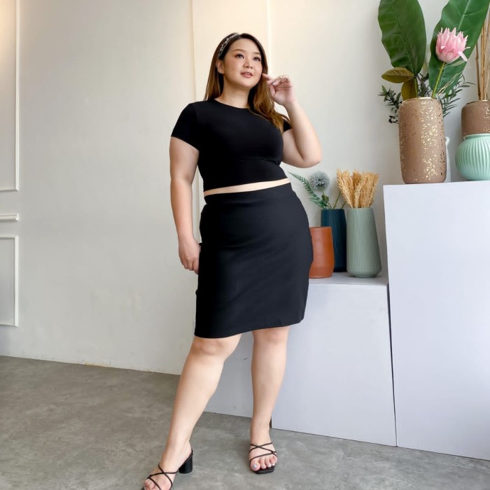 ROK KERJA PENDEK MINI KOREA BIG SIZE PLUS SIZE JUMBO SKIRT WANITA - BLACK