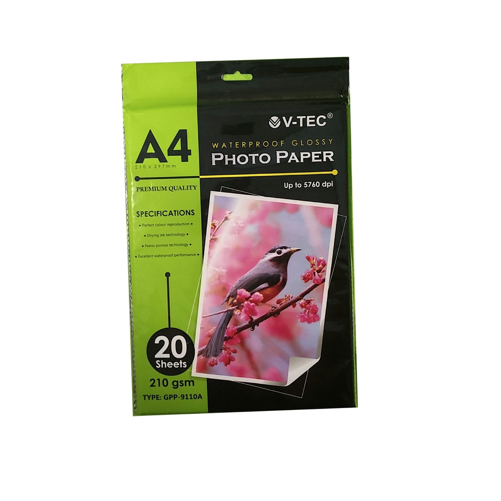 

Photo paper (KERTAS FOTO) V-TEC A4 210 GSM GLOSSY