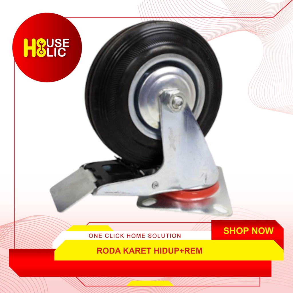 Roda Caster Etalase Roda Karet Hidup+Rem Trolley Troli 5&quot; Roda Kastor