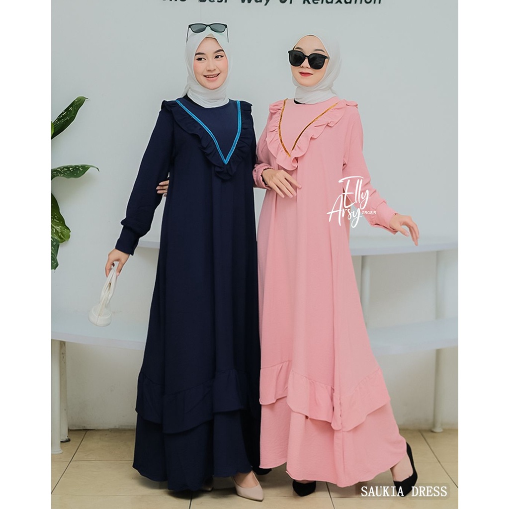 DRESS SAUKIA CRINGKEL by elyarsy original dress syari baju lebaran terbaru muslim busana muslimah wanita modern busui bumil