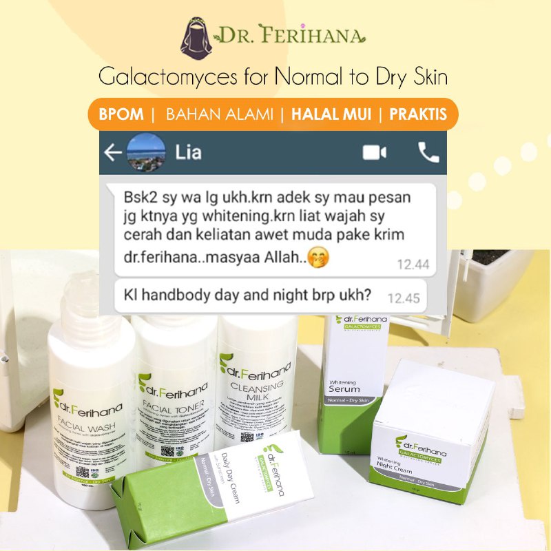 Galactomyces Day Cream Normal Dry dr. Ferihana Cosmetics &amp; Skincare Merupakan Krim Siang untuk Kulit Normal Kombinasi Kering Mampu Melembabkan Mencerahkan dengan SPF 35 Sekaligus Anti Aging BPOM LPPOM HALAL MUI