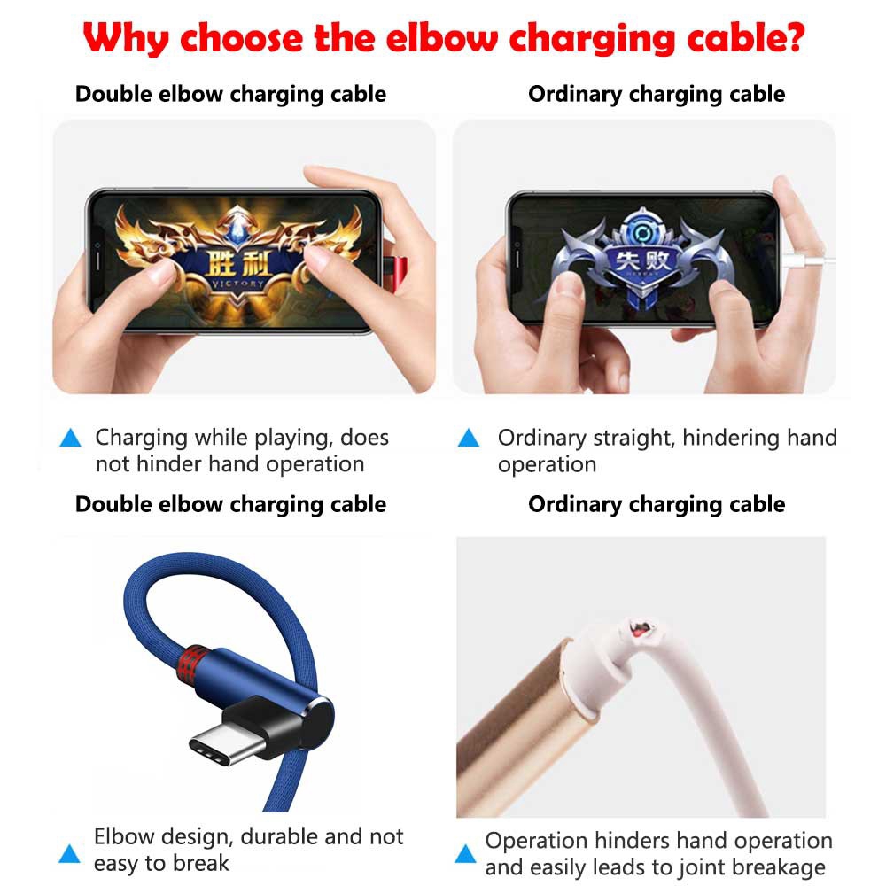 [WS]  Kabel Data 90 Degree Elbow Fast Charging Kabel Charger for All Smartphones Kabel USB Gaming