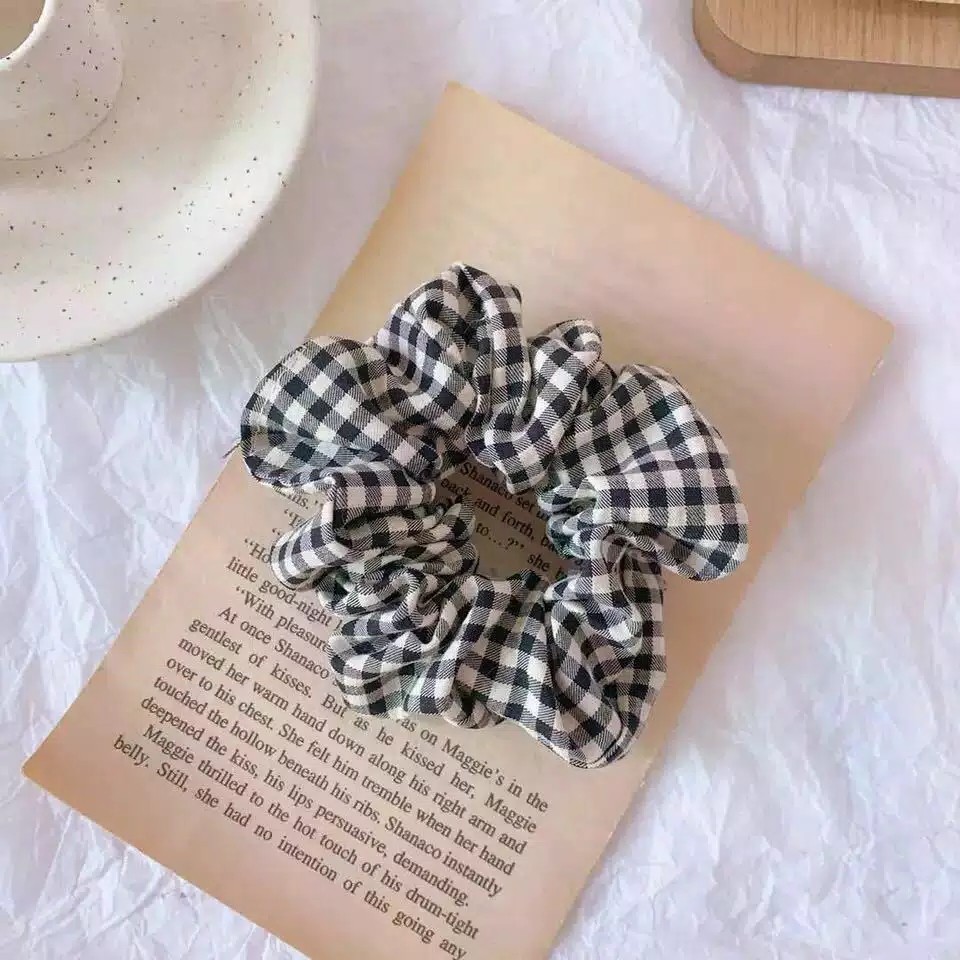 ♥TMALL88♥ Ikat Rambut H167 1PCS Motif Garis Kotak-Kotak Scrunchie Bunga Tali Aksesoris Karet Rambut