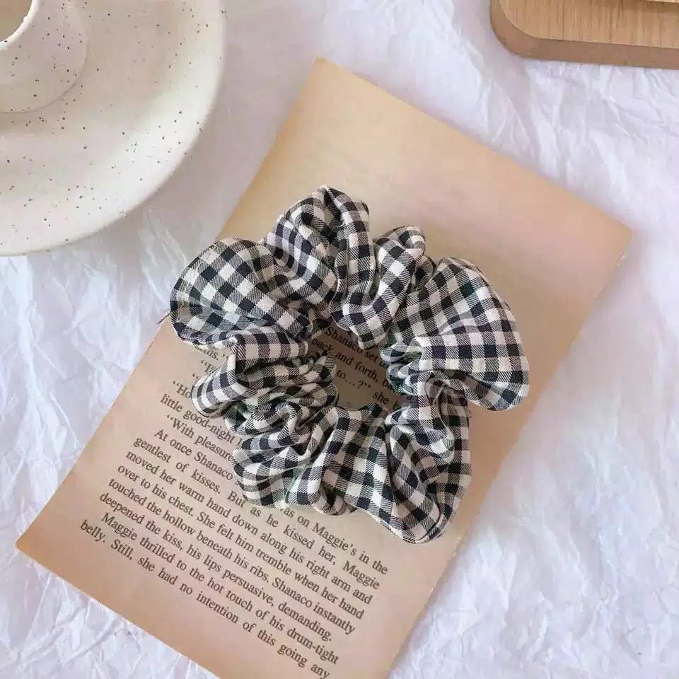 ♥TMALL88♥ Ikat Rambut H167 1PCS Motif Garis Kotak-Kotak Scrunchie Bunga Tali Aksesoris Karet Rambut