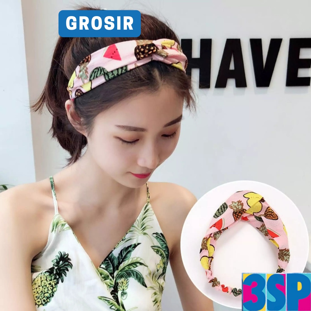 3SP | ART28 Bando Bandana Headband Simpul Twist Motif Bunga Bondu Cantik Aksesoris Rambut Ala Korea Import Murah