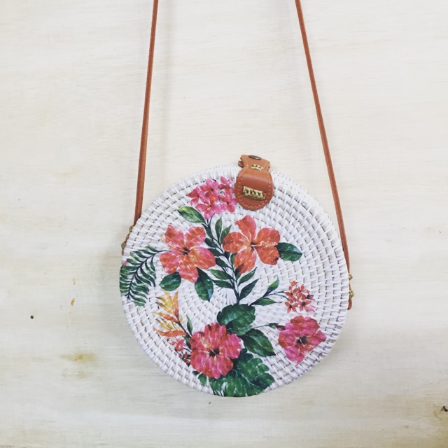 

TERMURAH!! lukis motif Bunga Tas Rotan / Rattan Bag