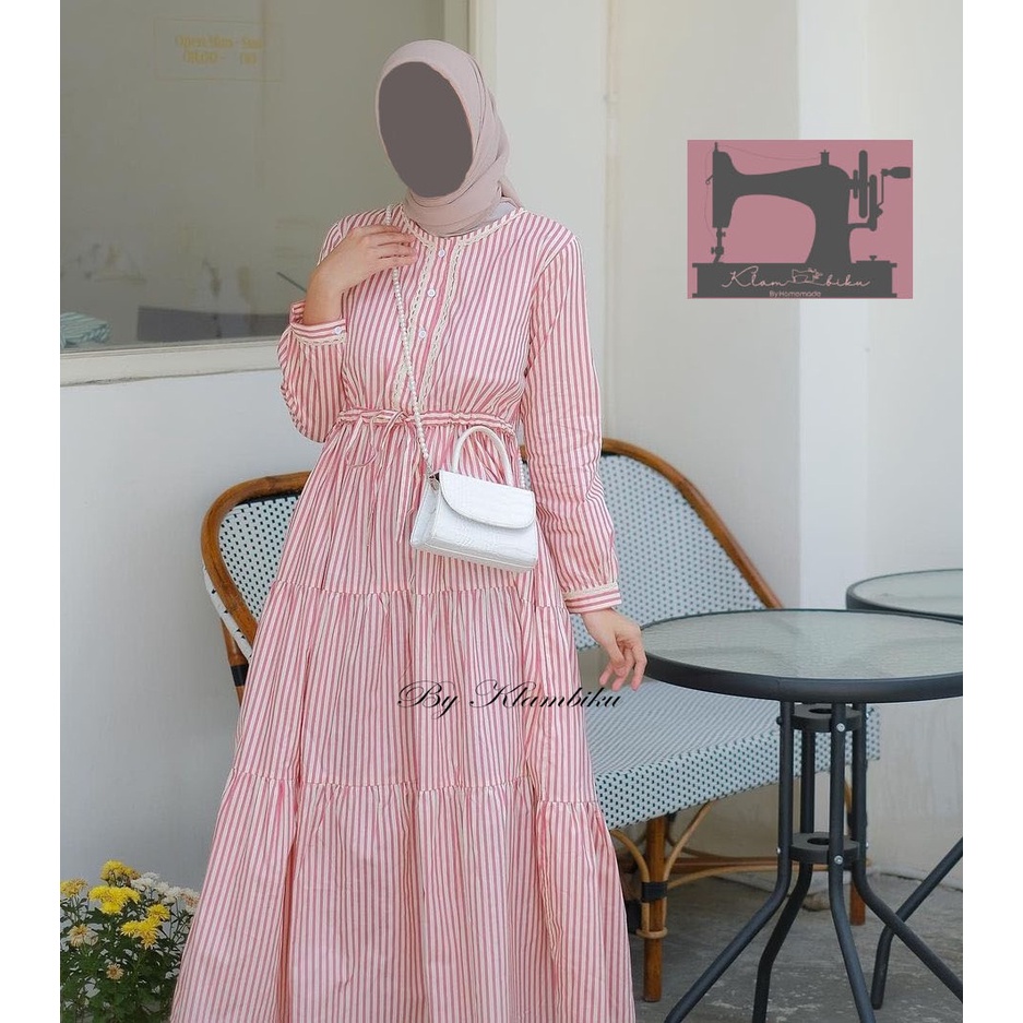 MIDI dress/gamis garis garis/dres susun/atasan dewasa/gaun wanita/tunik panjang