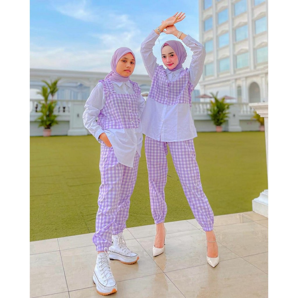 Ricis Set Setelan Baju Muslim Katun Kotak Kotak Fashion Remaja Terlaris