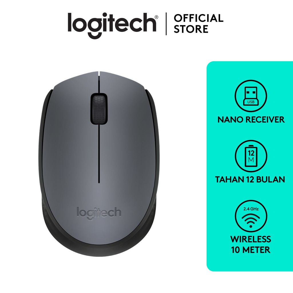 Logitech M171 Mouse Wireless untuk Windows, Mac, ChromeOS - Grey