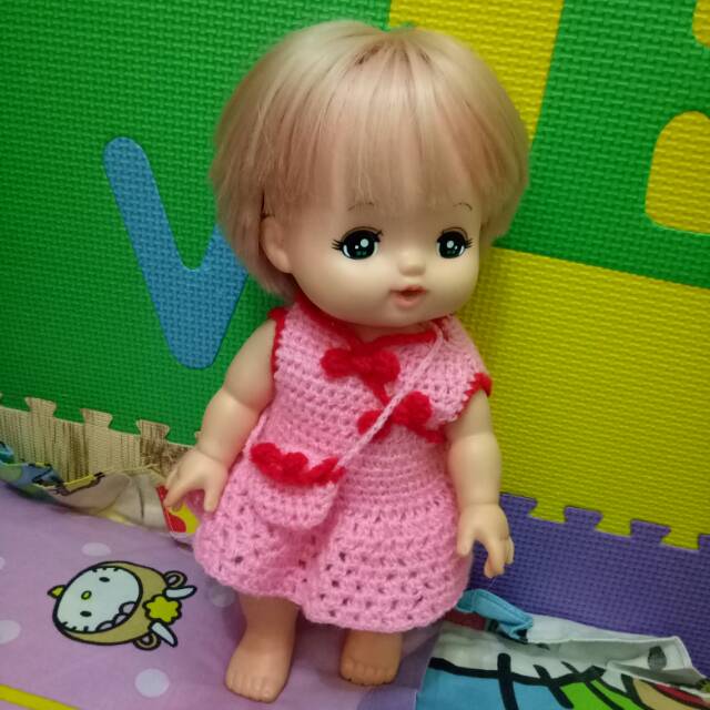 Dress cheongsam dan tas rajut untuk boneka mellchan