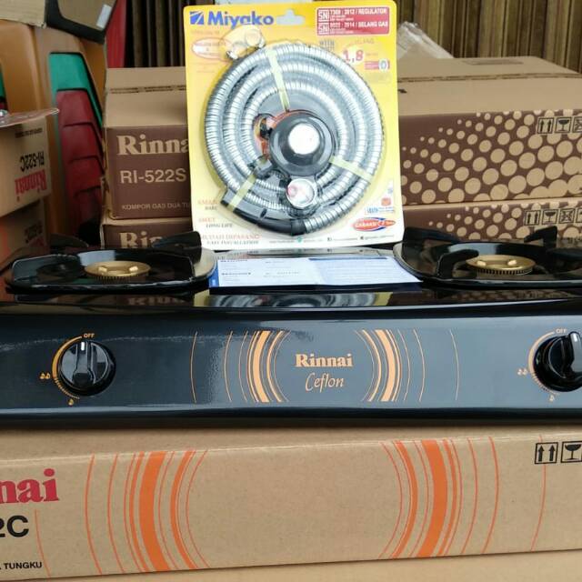 kompor gas Rinnai 2 tungku flus selang miyako