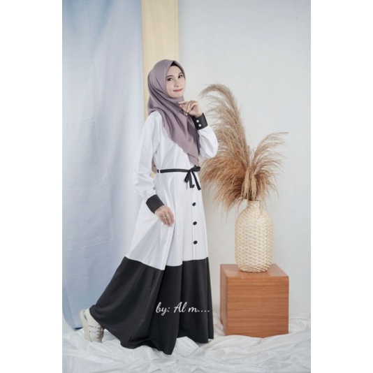 Arumi Seragam Hitam Putih Guru pns Wanita bahan Katun Toyobo Busui Original Gamis Dinas Hitam Putih 